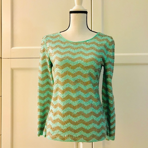 J. Crew Tops - J Crew Sequined Gold and Green Sweater.